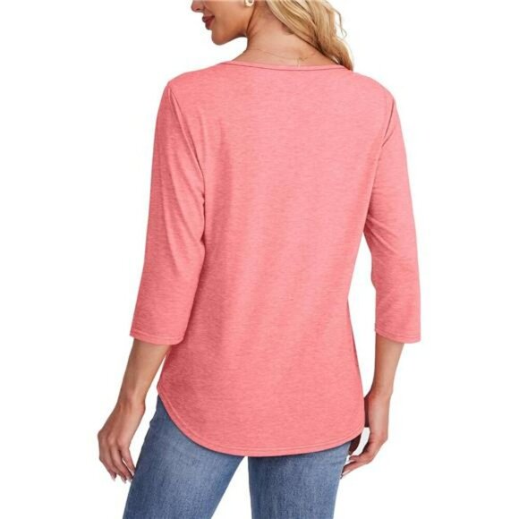 Womens 34 Sleeve Pleated Blouse Casual Dressy Tops Curved Hem Spring Summer - Picture 5 of 6